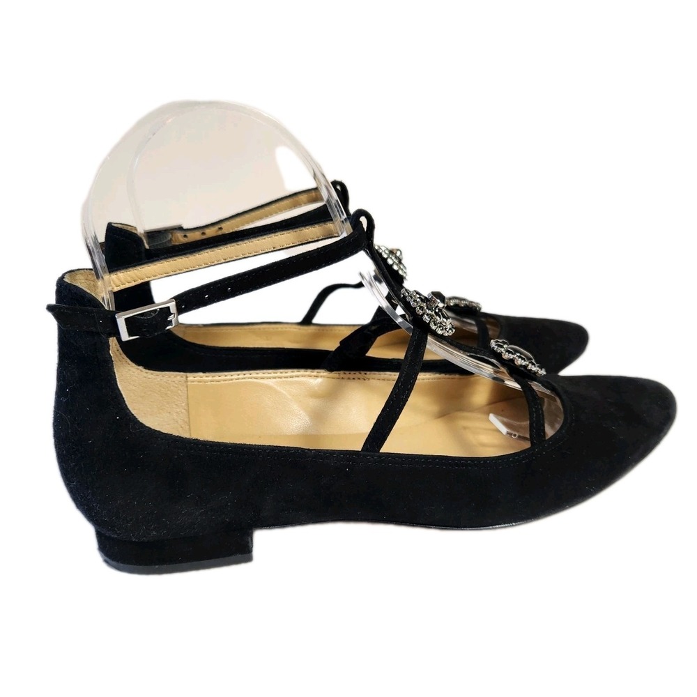 Talbots Womens Black Suede Edison Shoes Size 6.5 M Strappy Jewel Mary Jane Flats - Picture 8 of 16